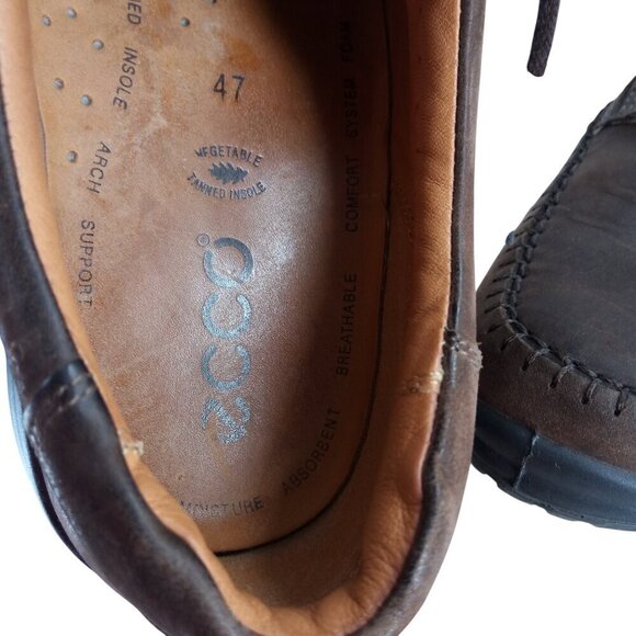 Ecco Seawalker Brown Leather Lace Up Loafers Size 47 US 13-13.5 Comfort Oxford